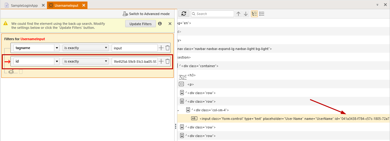 Element in DOM with dynamic Id