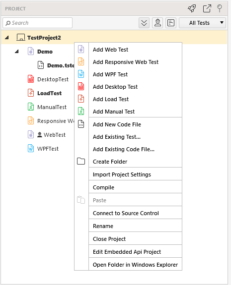 Project Context Menu