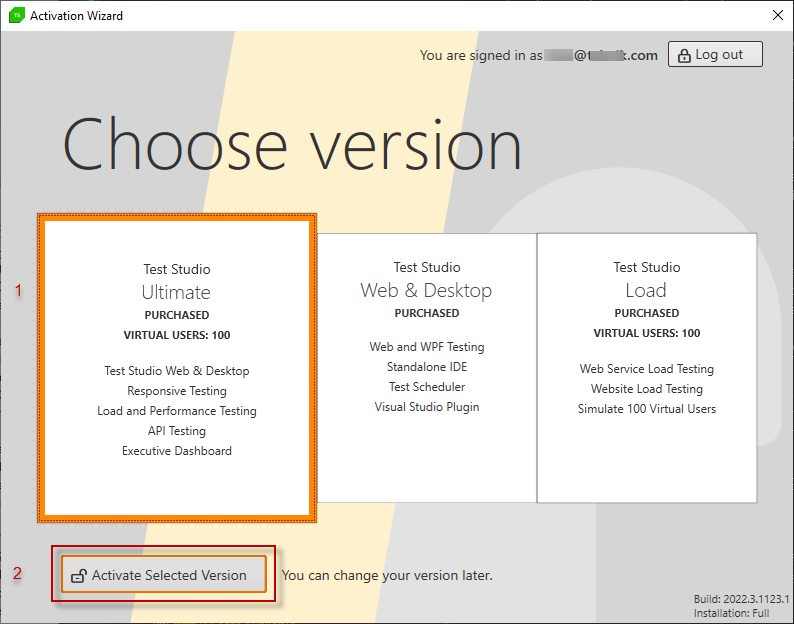 Choose Test Studio version