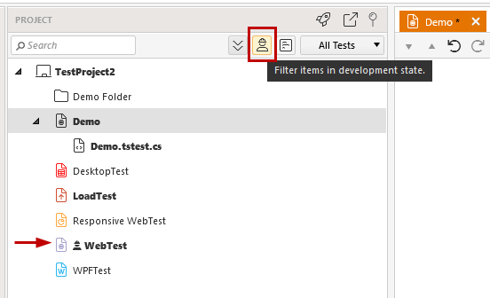 In Dev button