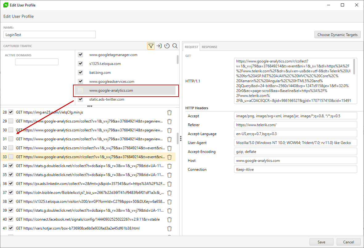 Disable Domain from the captured traffic
