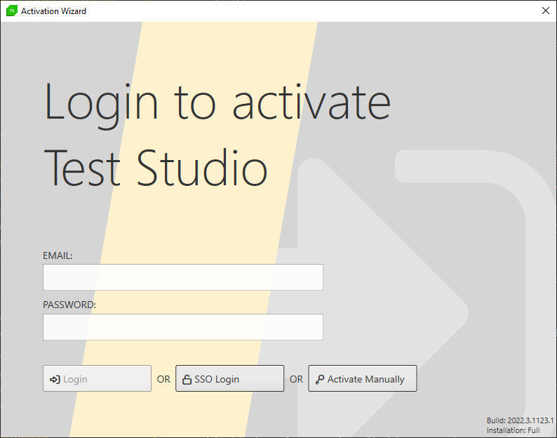 Activation Login screen