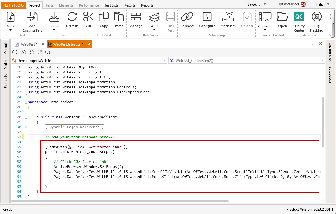 Recorded step in code