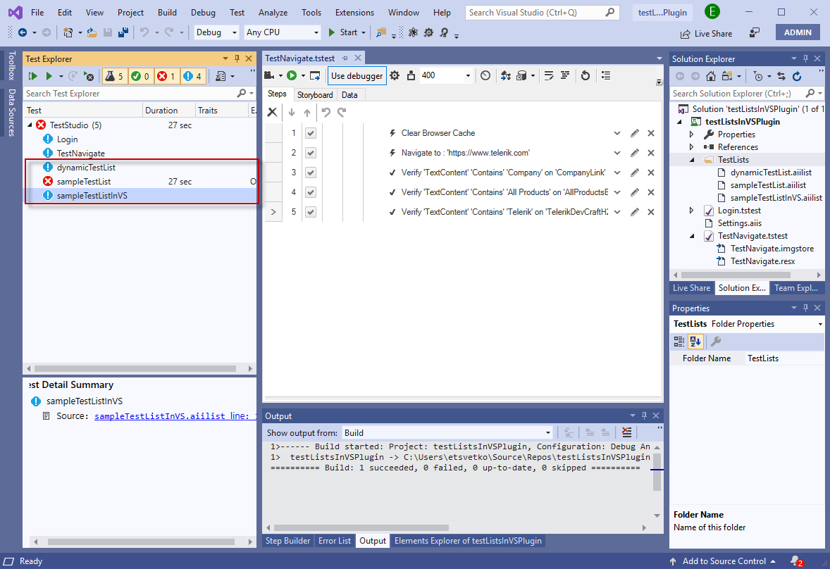 Test list files listed in Test Explorer
