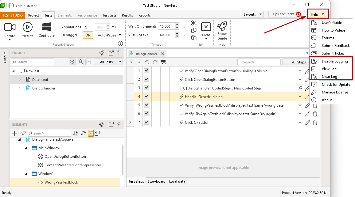 Test Studio Standalone Application Log