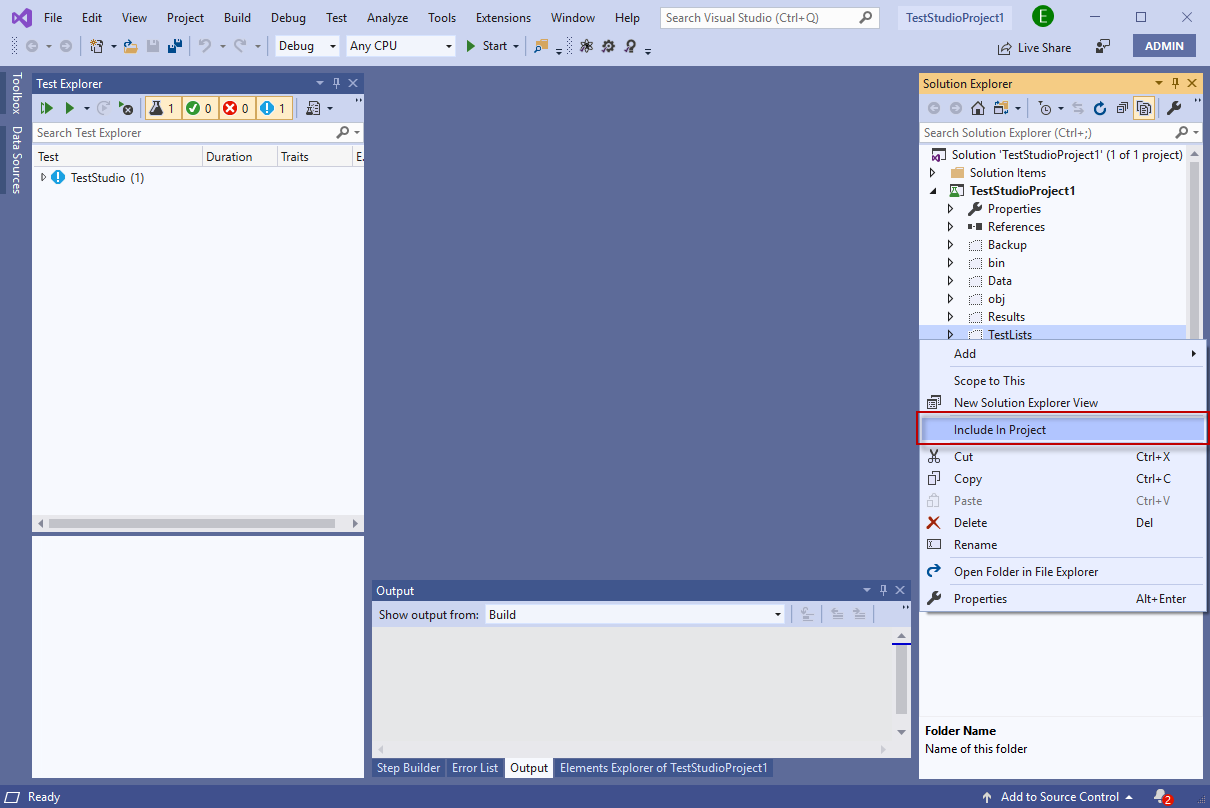 Include TestLists folder in TS project