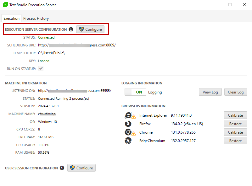 Test Runner Config button