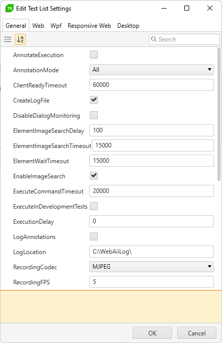 Test list settings view