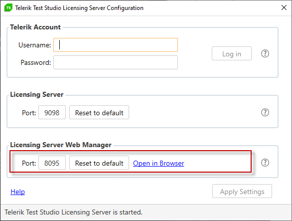 Licensing server web manager