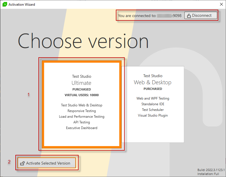 choose Test Studio version