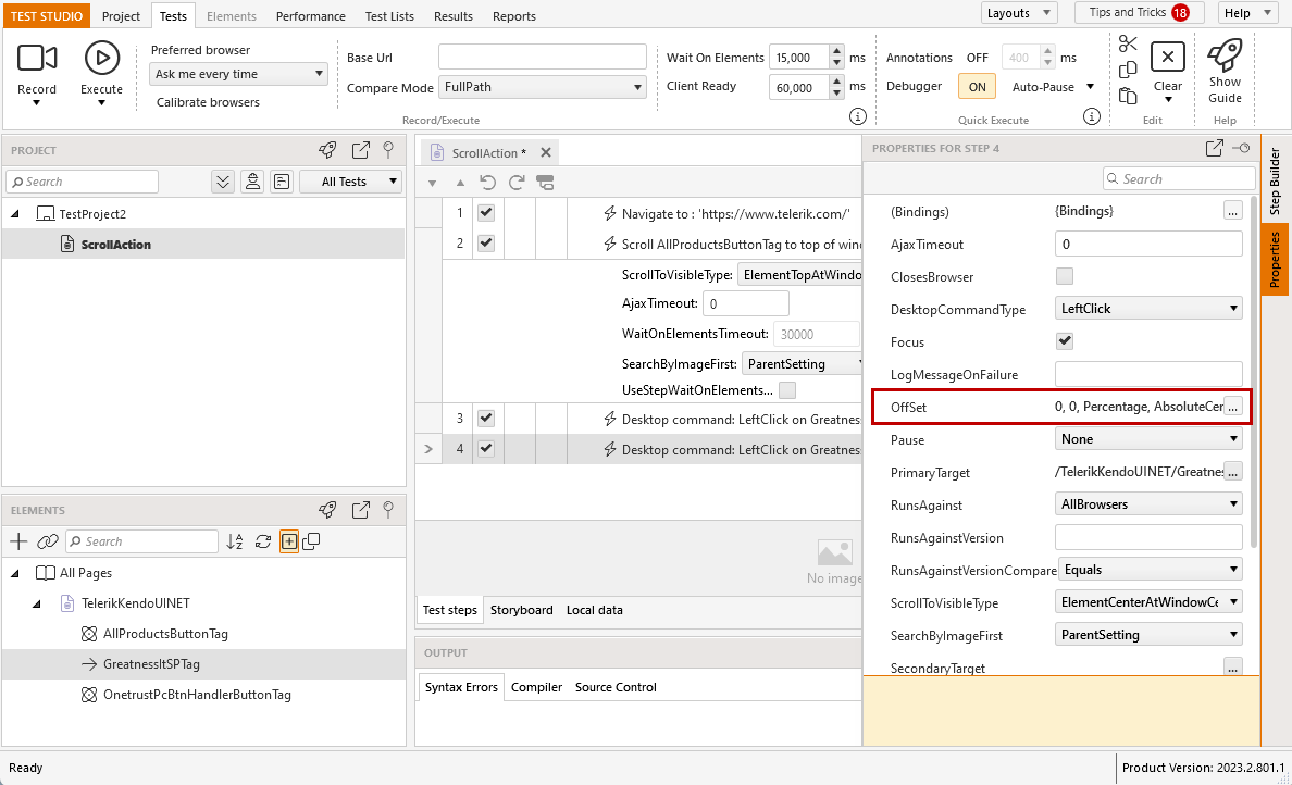 Adjusted Click Point step properties