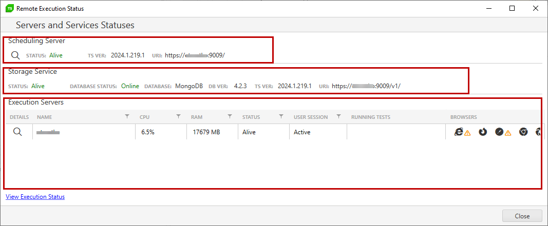 Remote status via proxy server connection