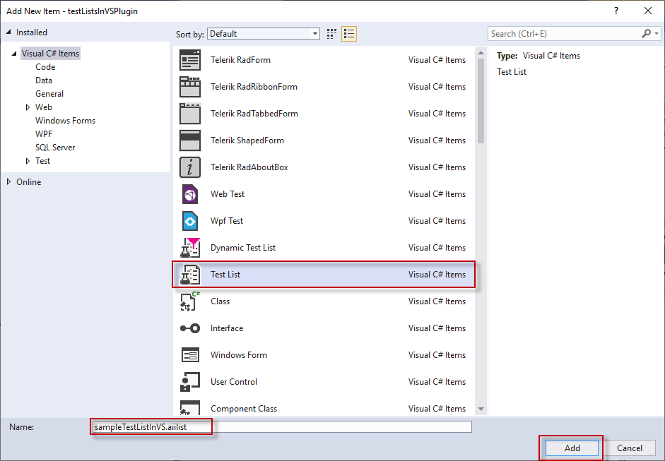Name and create the test list file