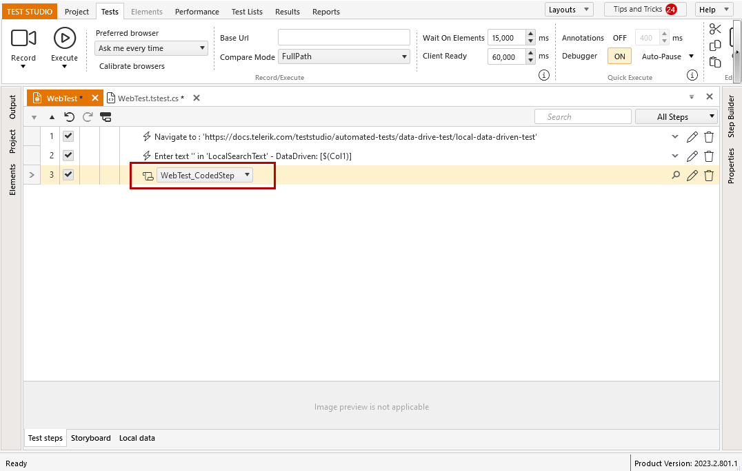 Coded step added in test