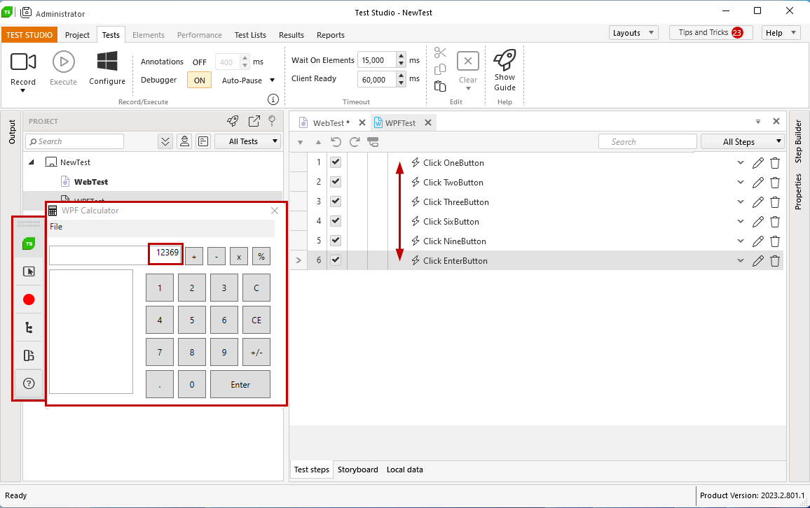Recorded steps in WPF Test