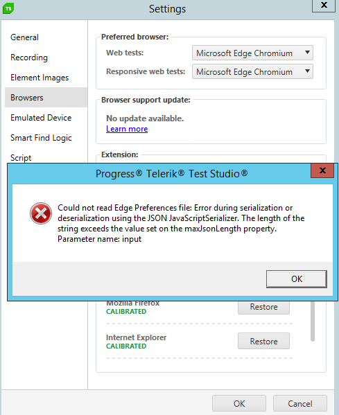 Calibrating Edge Preferences File Error