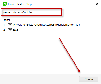 Name and create the Test as step