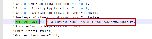 Project guid value from settings.aiis file