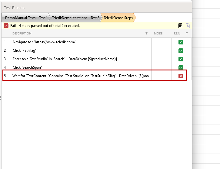 failed iterations in test list