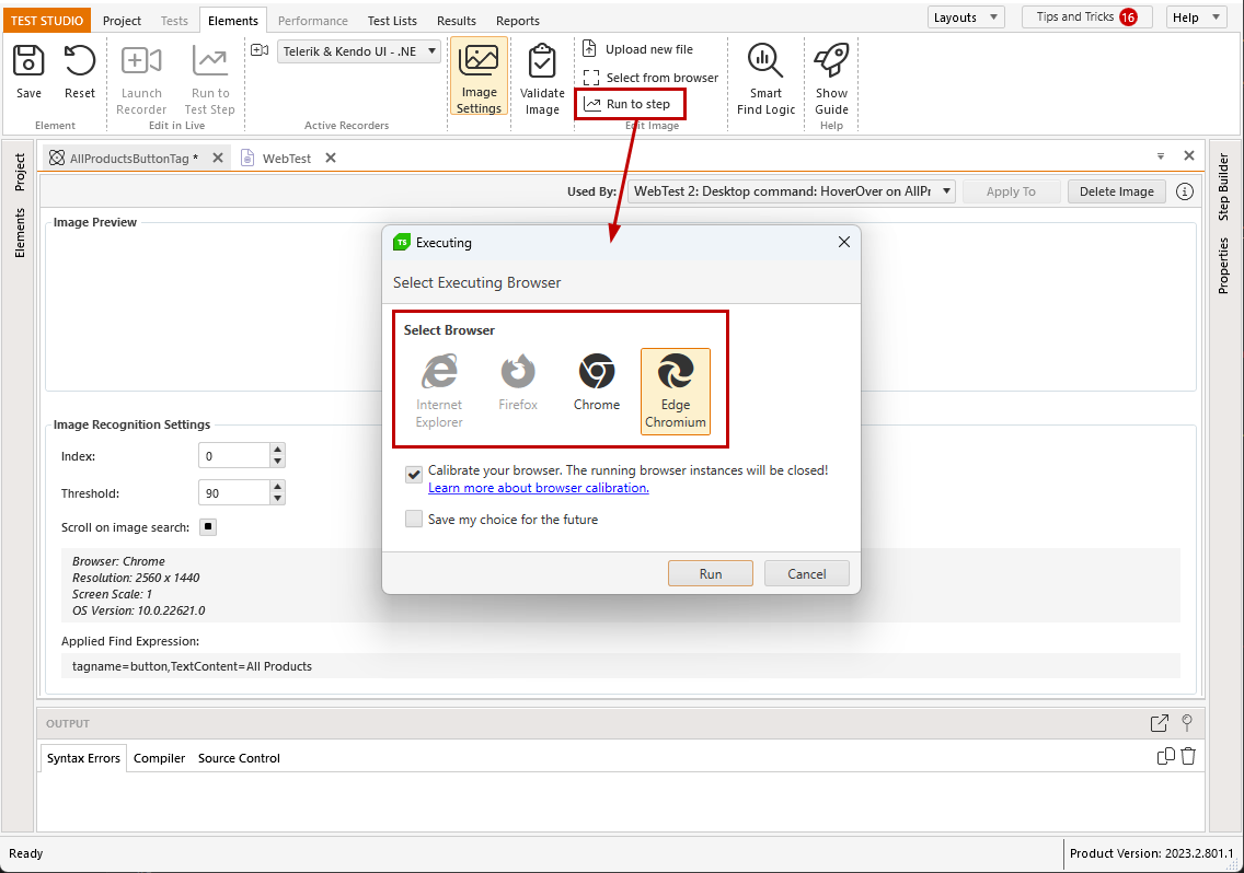 Select a Browser to Run to