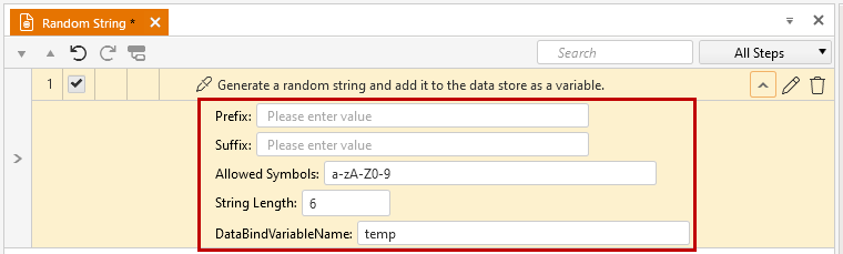 Generate Random String step properties