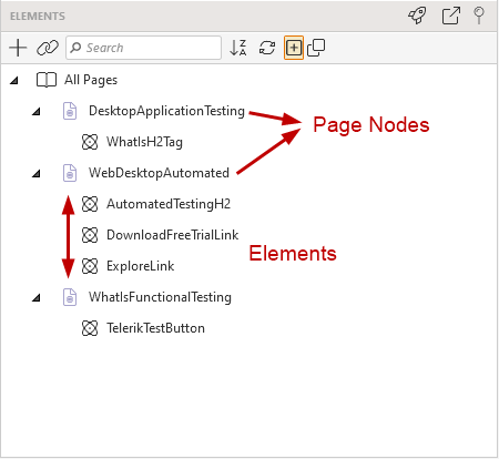 Elements in the Test Studio Elements Explorer