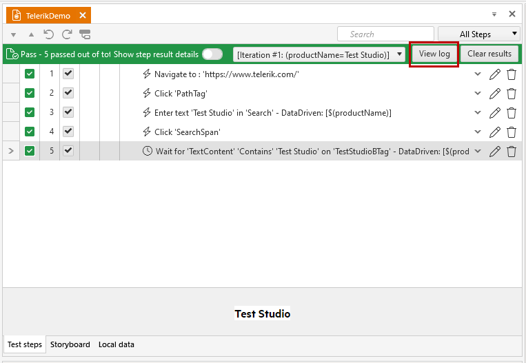 Quick Execute Execution Log