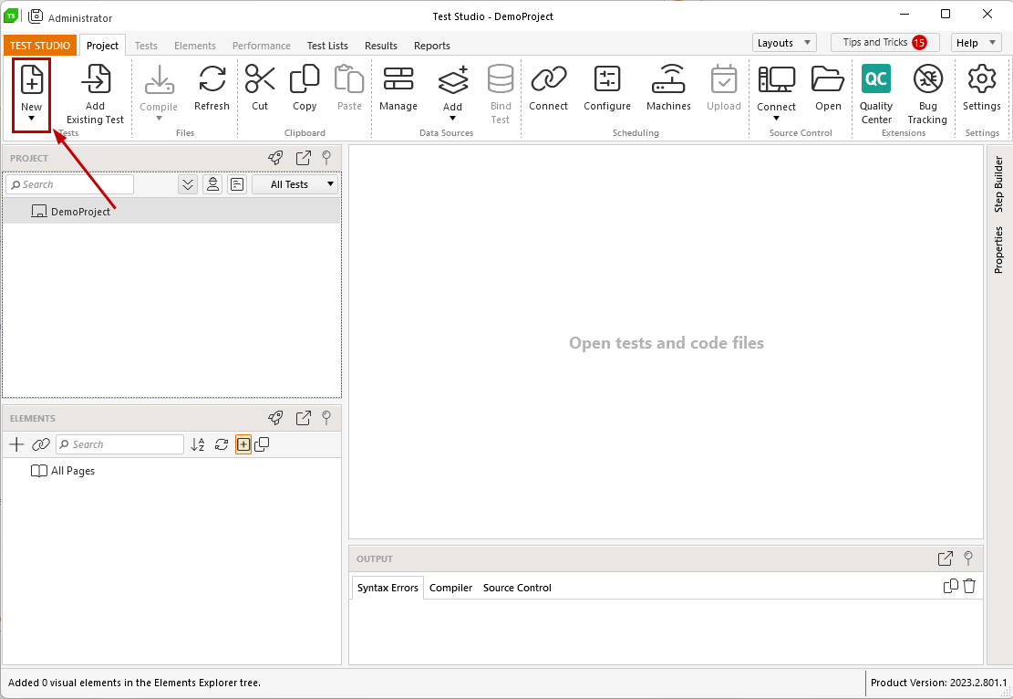 Add new web test button in Project Ribbon