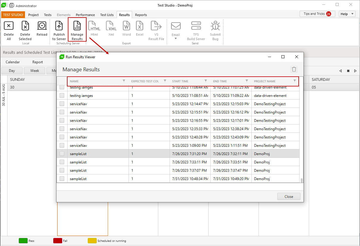 Manage Results
