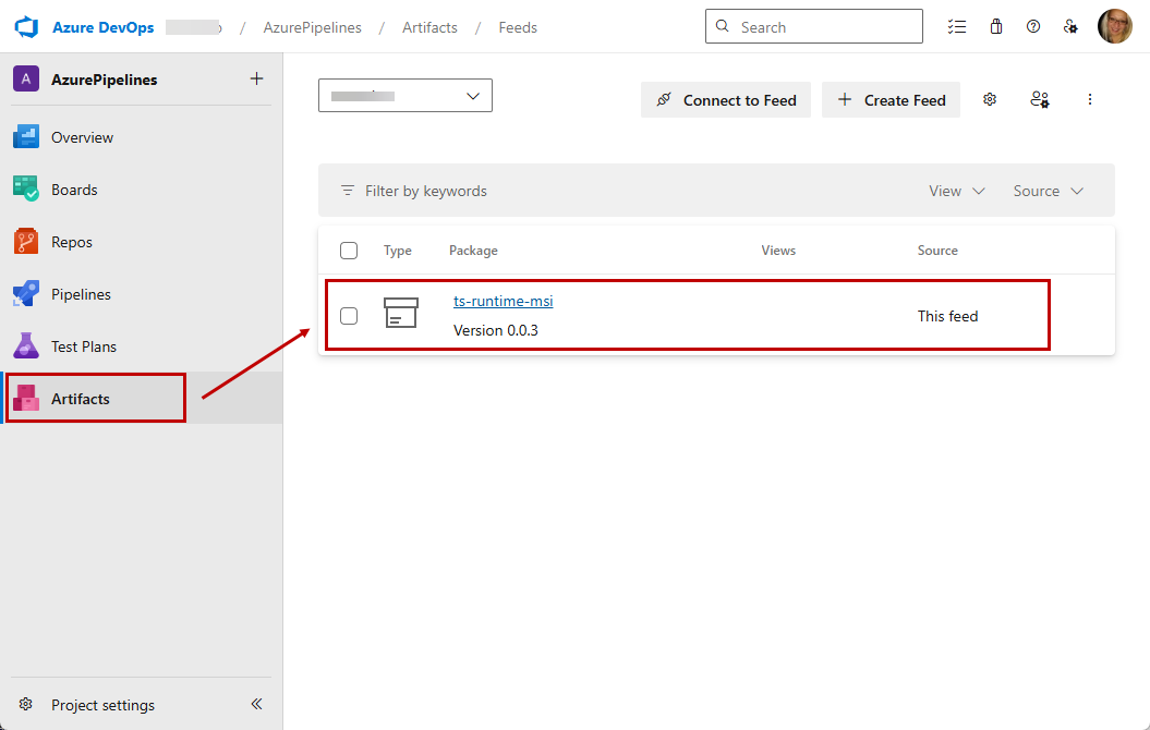 Artifacts in Azure feed