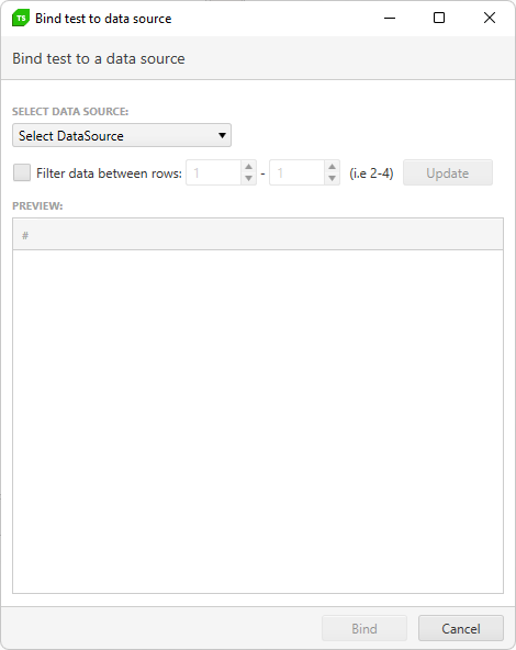 Bind test to data source window