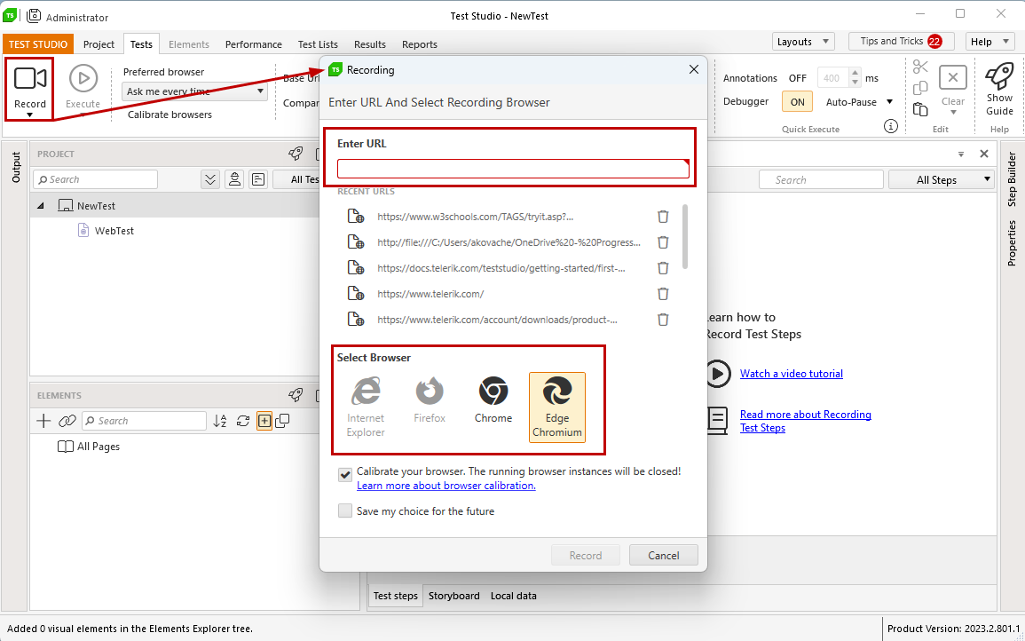 Enter URL, Choose browser