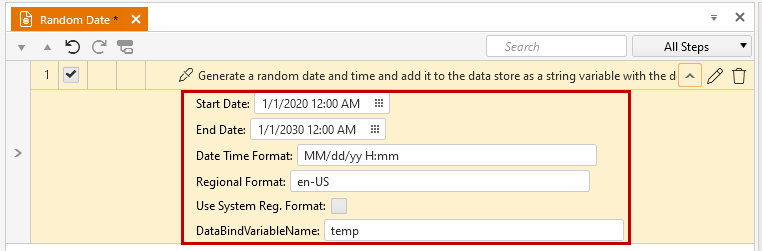Generate Random Date and Time step properties
