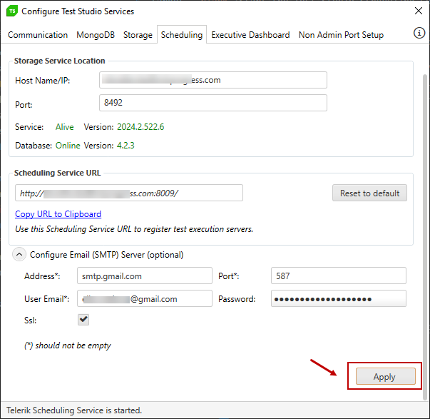 SMTP configuration