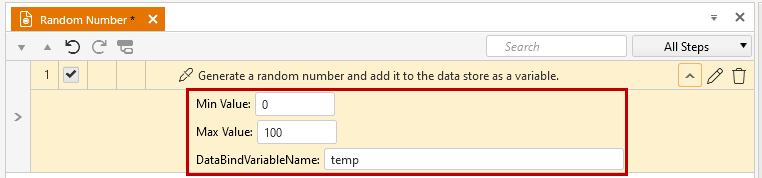 Generate Random Number step properties