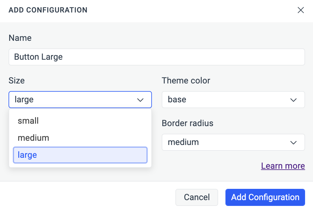 Adding a component configuration for large button.