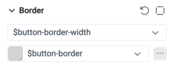 The Border Editor displayed with the first input set as the variable 'button-border-width' and the second input set as the variable 'button-border'.
