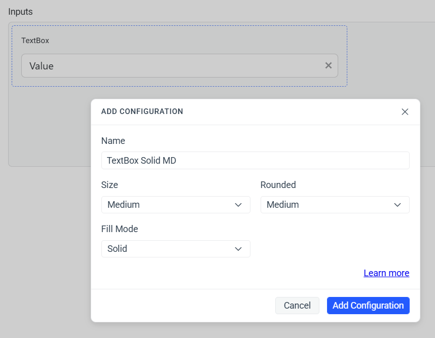 Adding TextBox configuration
