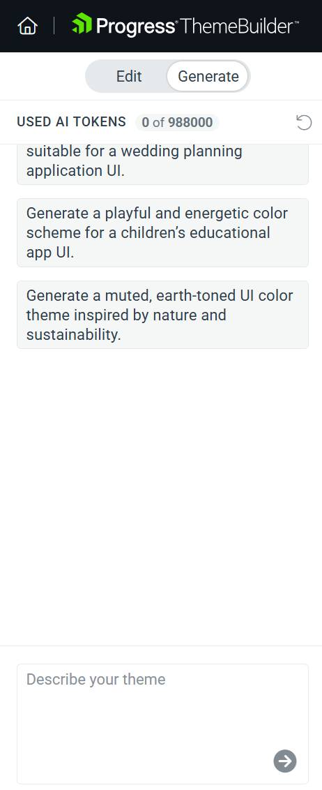 Generating a theme using AI in ThemeBuilder