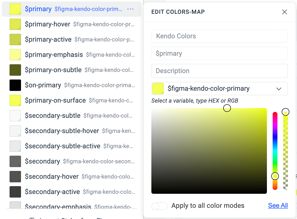 Mapping of the Figma variables to ThemeBuilder variables