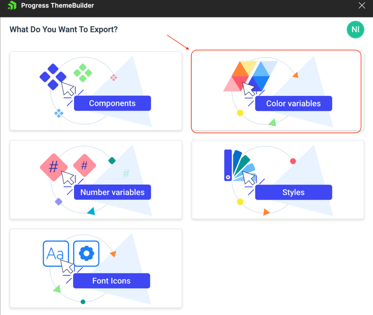 Exporting color variables pane in the ThemeBuilder plugin for Figma