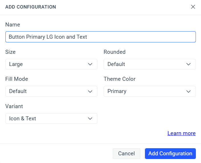 Button configuration for primary large with icon and text