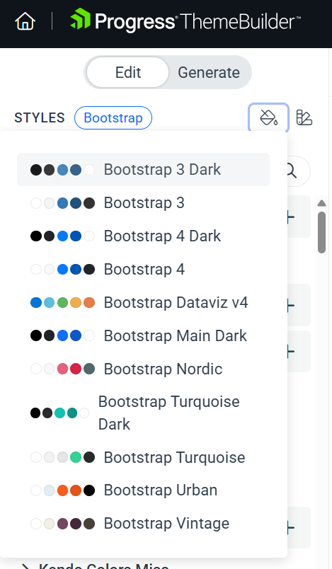 Selecting a color swatch in ThemeBuilder