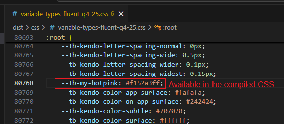 Variable availability in the compiled CSS for Kendo Fluent
