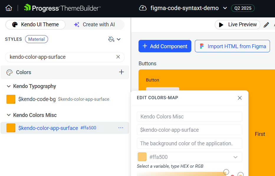 mapped variable from Figma to ThemeBuilder