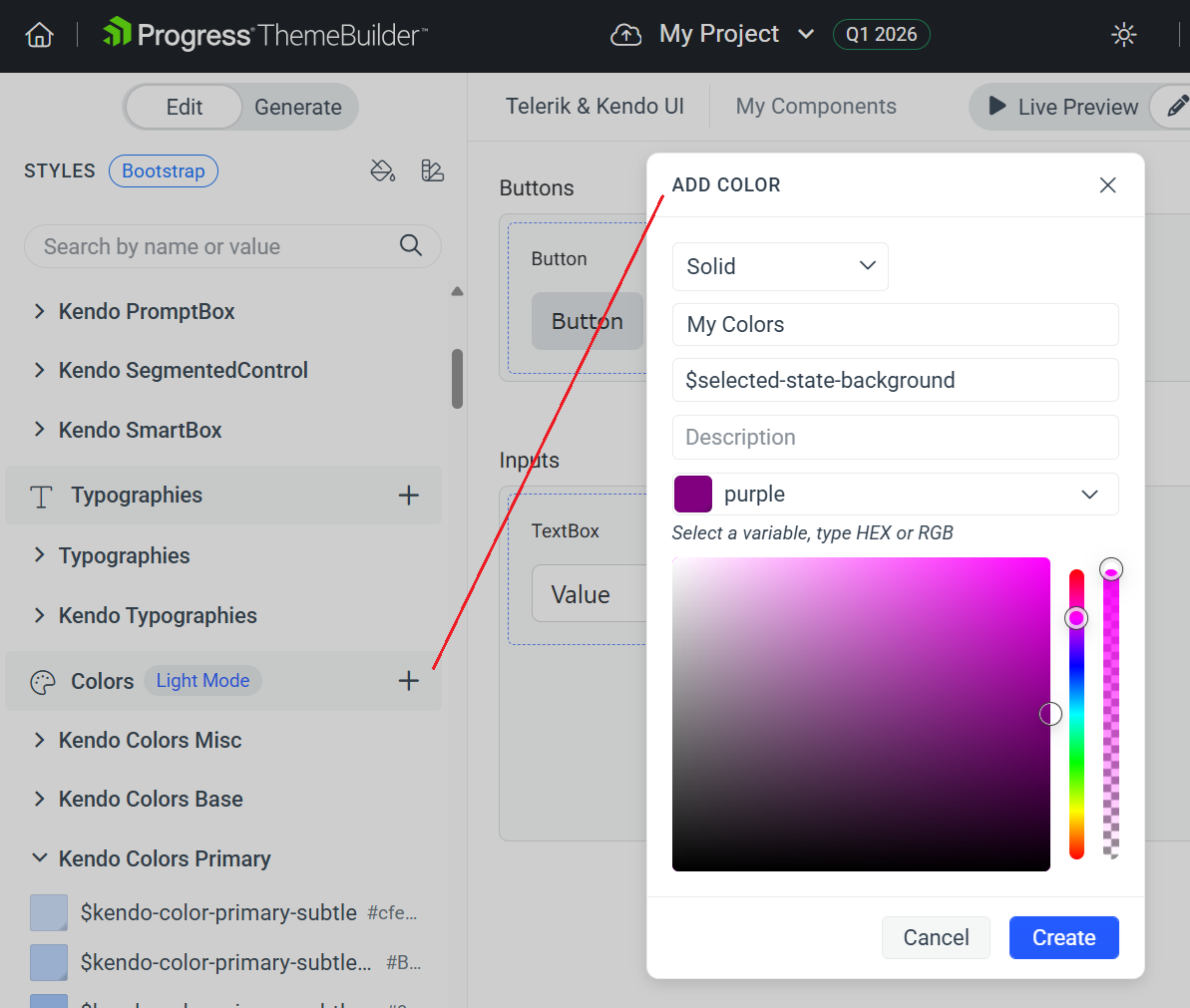 Creating variables in ThemeBuilder