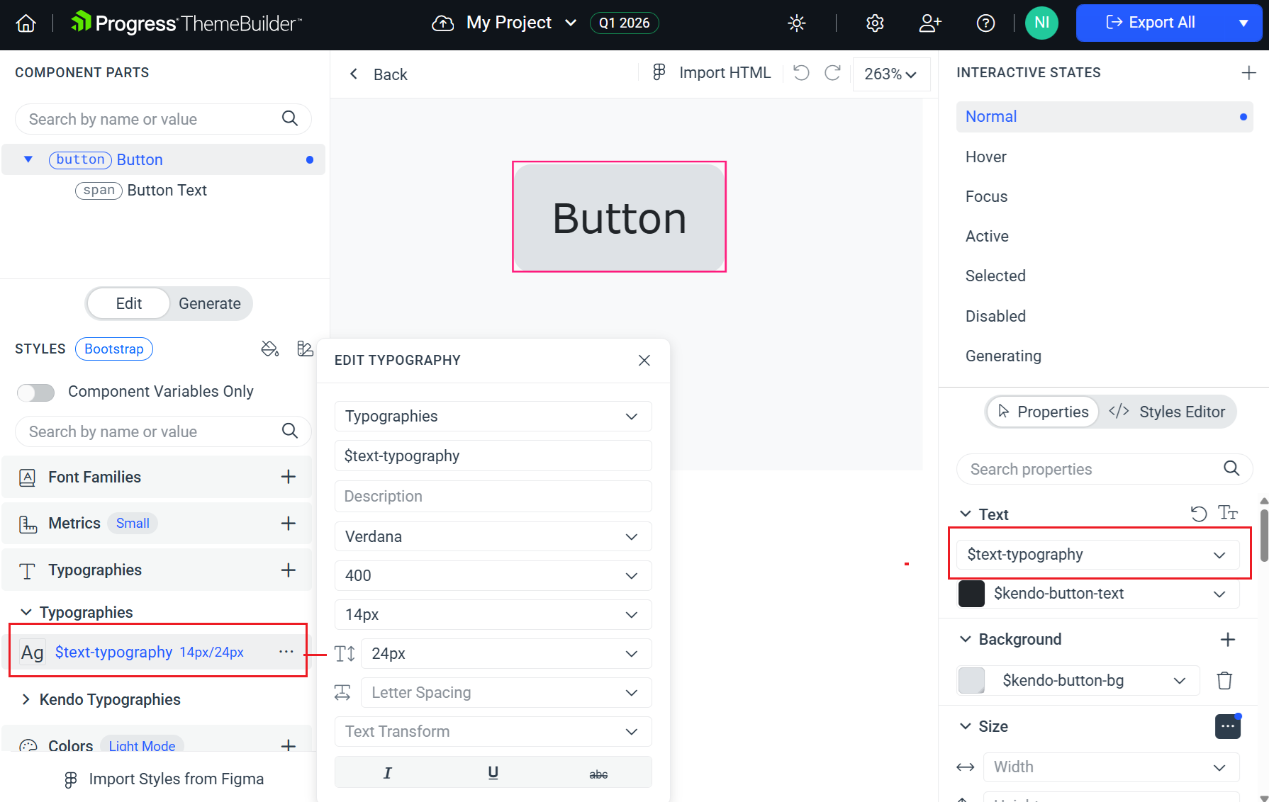 Editing typography variables in ThemeBuilder