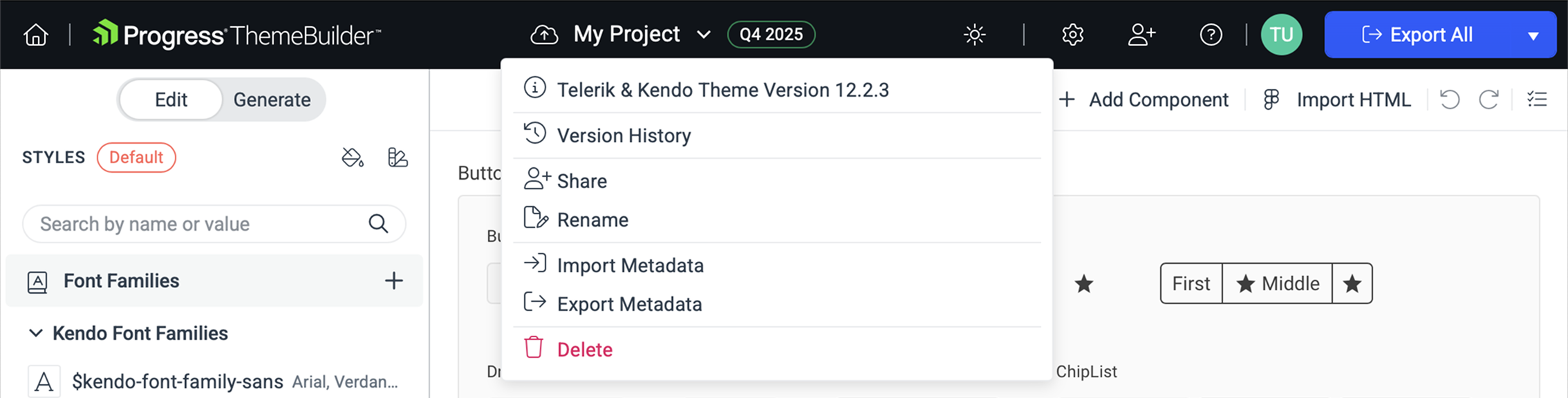 The ThemeBuilder toolbar