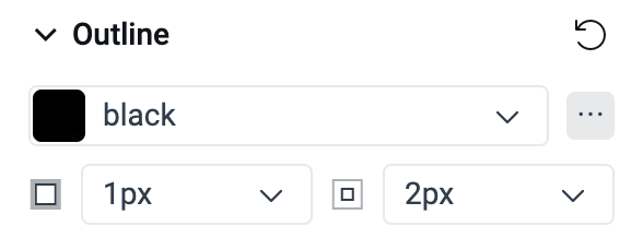 The Outline Editor displayed with the top input for the outline color filled with the value 'black', the bottom-left input responsible for the outline width filled with the value '1px', and the outline offset filled with the value '1px'.