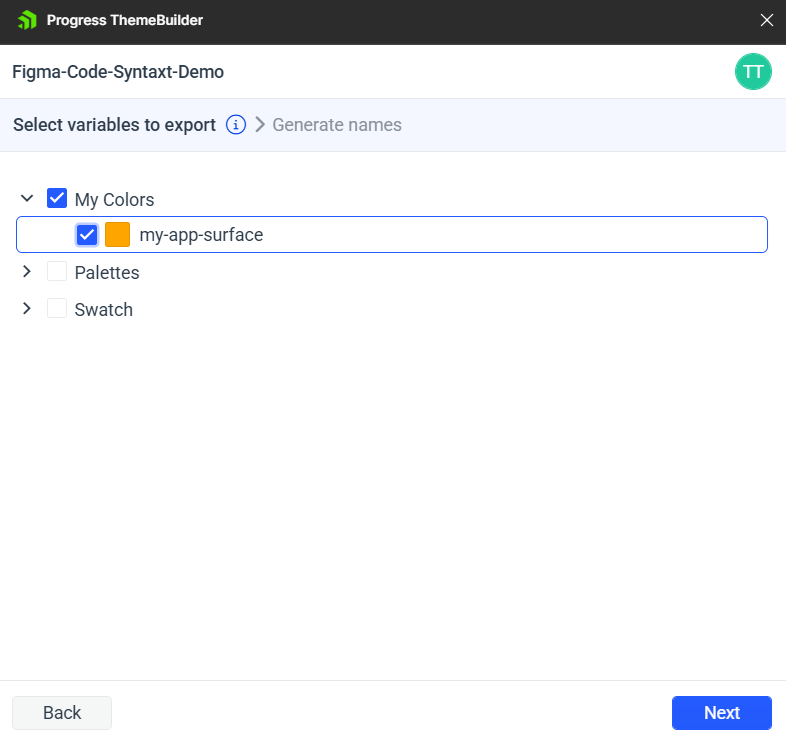 select variable for export